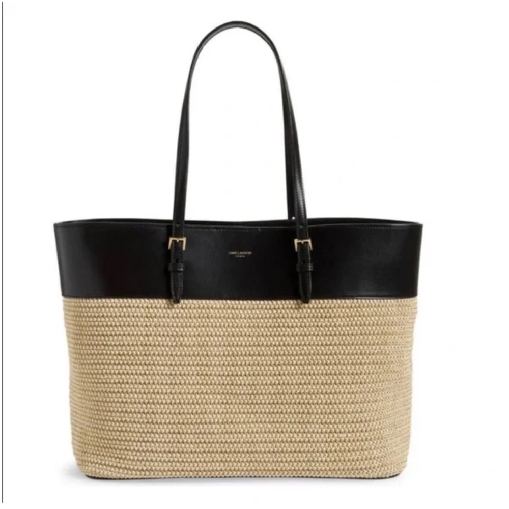 Saint Laurent Leather & Raffia Tote